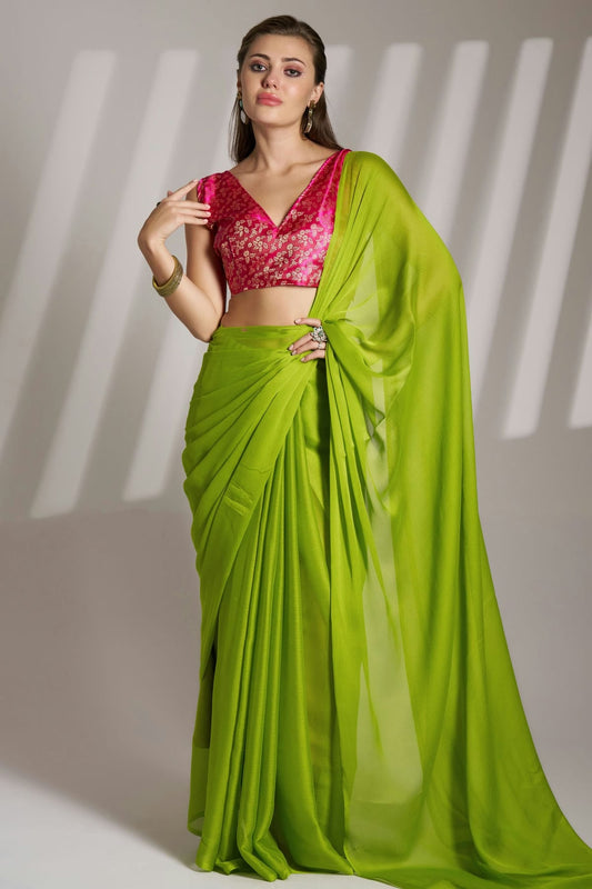 Lime-Green-Colour-Chiffon-Saree-VSSD1112756