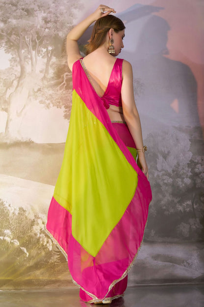 Lime Green Colour Chiffon Saree VSSD1112765