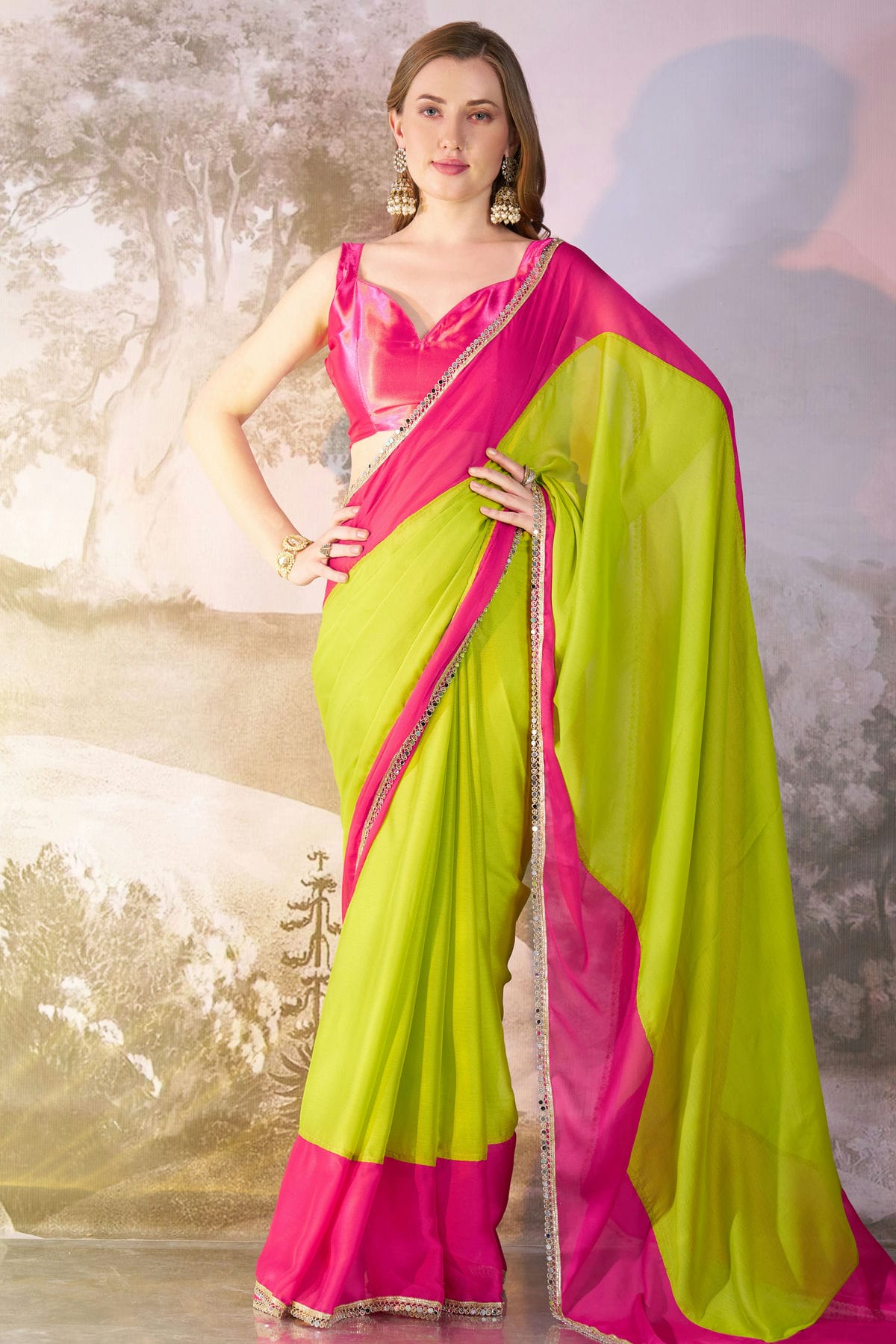 Lime-Green-Colour-Chiffon-Saree-VSSD1112765