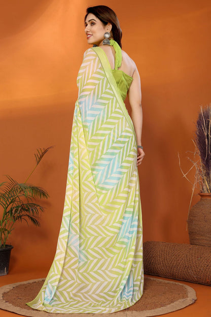 Lime Green Colour Moss Satin Printed Saree VSSD1180218