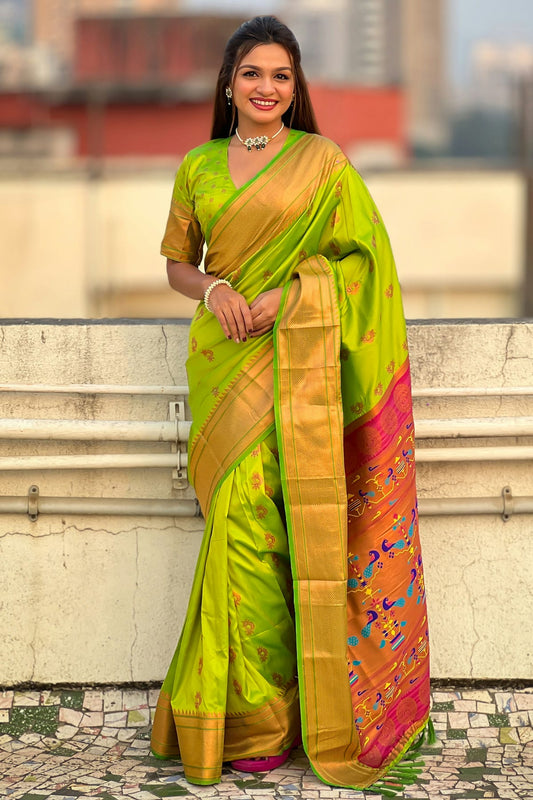 Lime Green Colour Soft Silk Traditional Saree