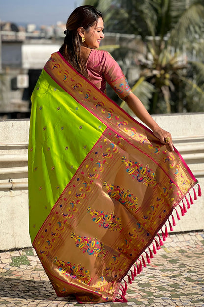 Lime Green Colour Soft Silk Traditional Saree