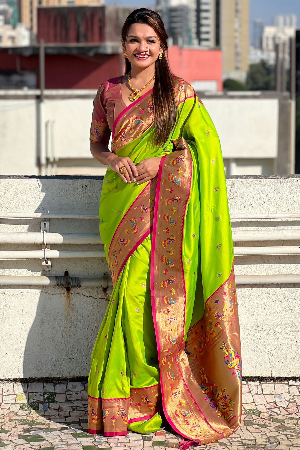 Lime Green Colour Soft Silk Traditional Saree