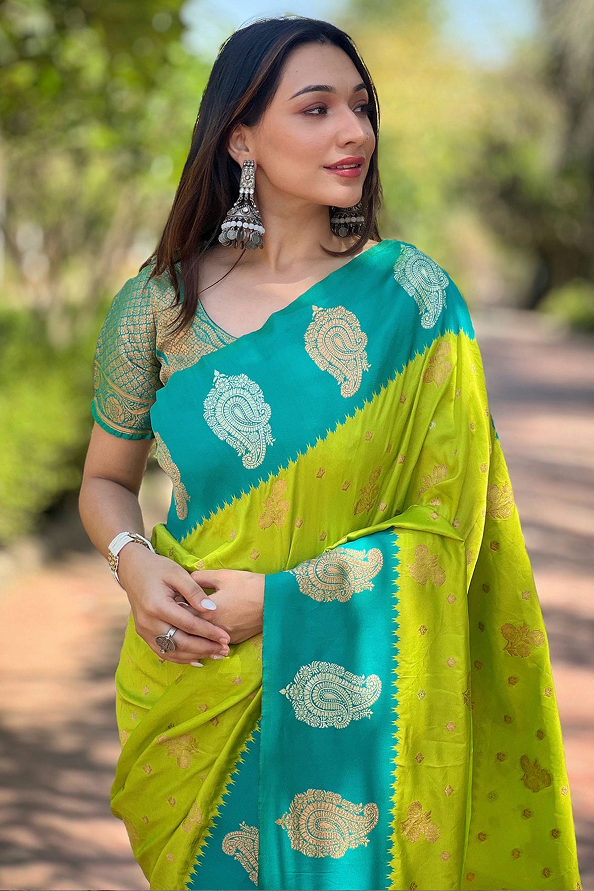 Lime Green Colour Soft Silk Traditional Saree