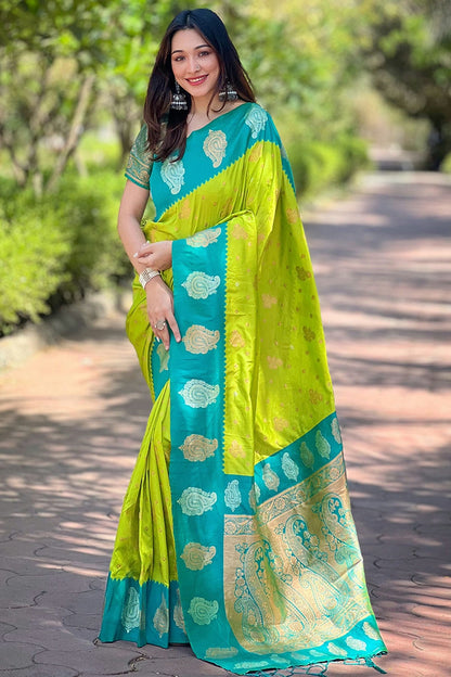 Lime Green Colour Soft Silk Traditional Saree