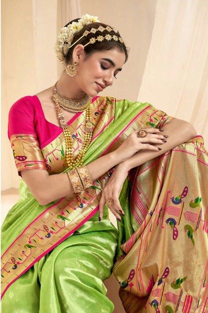 Lime Green Colour Soft Tissue Silk Saree