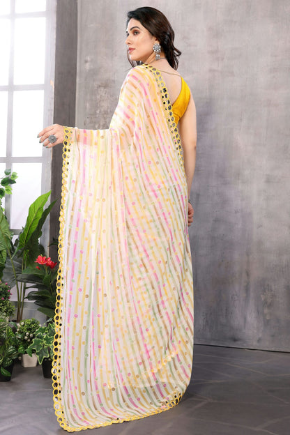 Lime Yellow Colour Georgette Saree