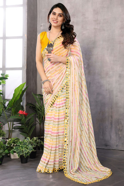 Lime Yellow Colour Georgette Saree