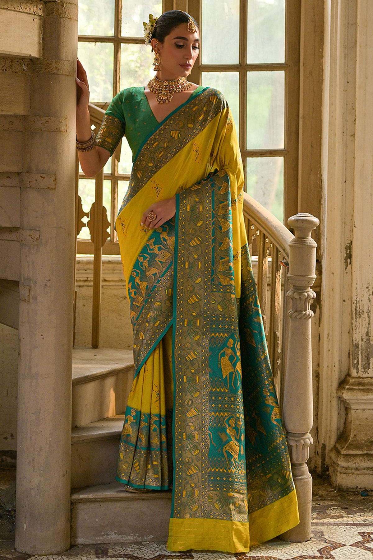 Lime-Yellow-Colour-Woven-Work-Banarasi-Silk-Saree-VSSD1260010