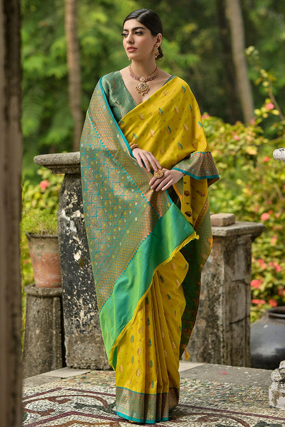 Lime Yellow Colour Woven Work Banarasi Silk Saree VSSD1260016