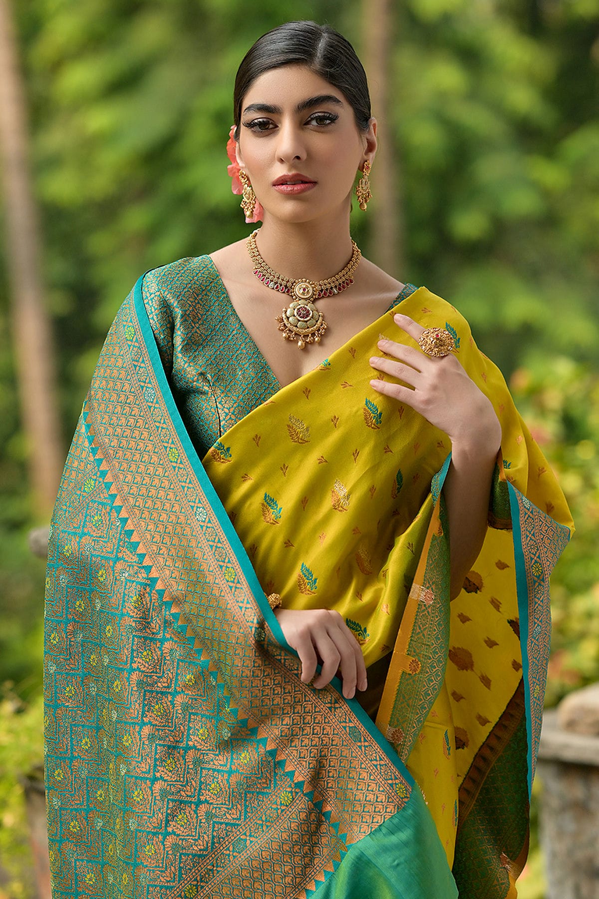 Lime Yellow Colour Woven Work Banarasi Silk Saree VSSD1260016