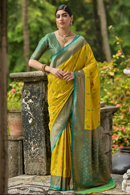 Lime-Yellow-Colour-Woven-Work-Banarasi-Silk-Saree-VSSD1260016