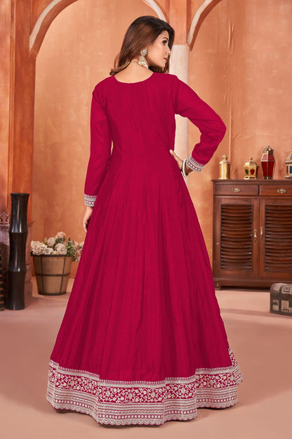 Magenta Colour Anarkali Suit Art Silk Semi Stitched