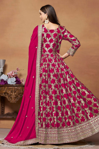 Magenta Colour Anarkali Suit Dola Jacquard Semi Stitched