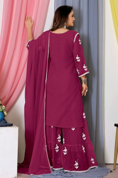 Magenta Colour Bamber Georgette Sharara Suit