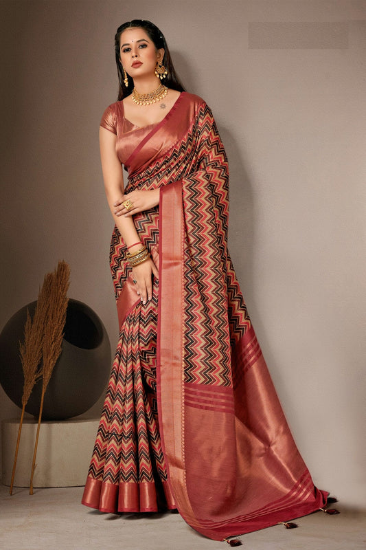 Magenta Colour Bhagalpuri Silk Printed Saree