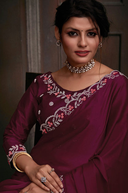 Magenta Colour Chiffon Designer Saree