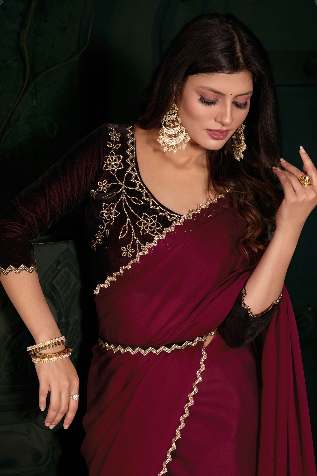 Magenta Colour Chiffon Silk Designer Saree