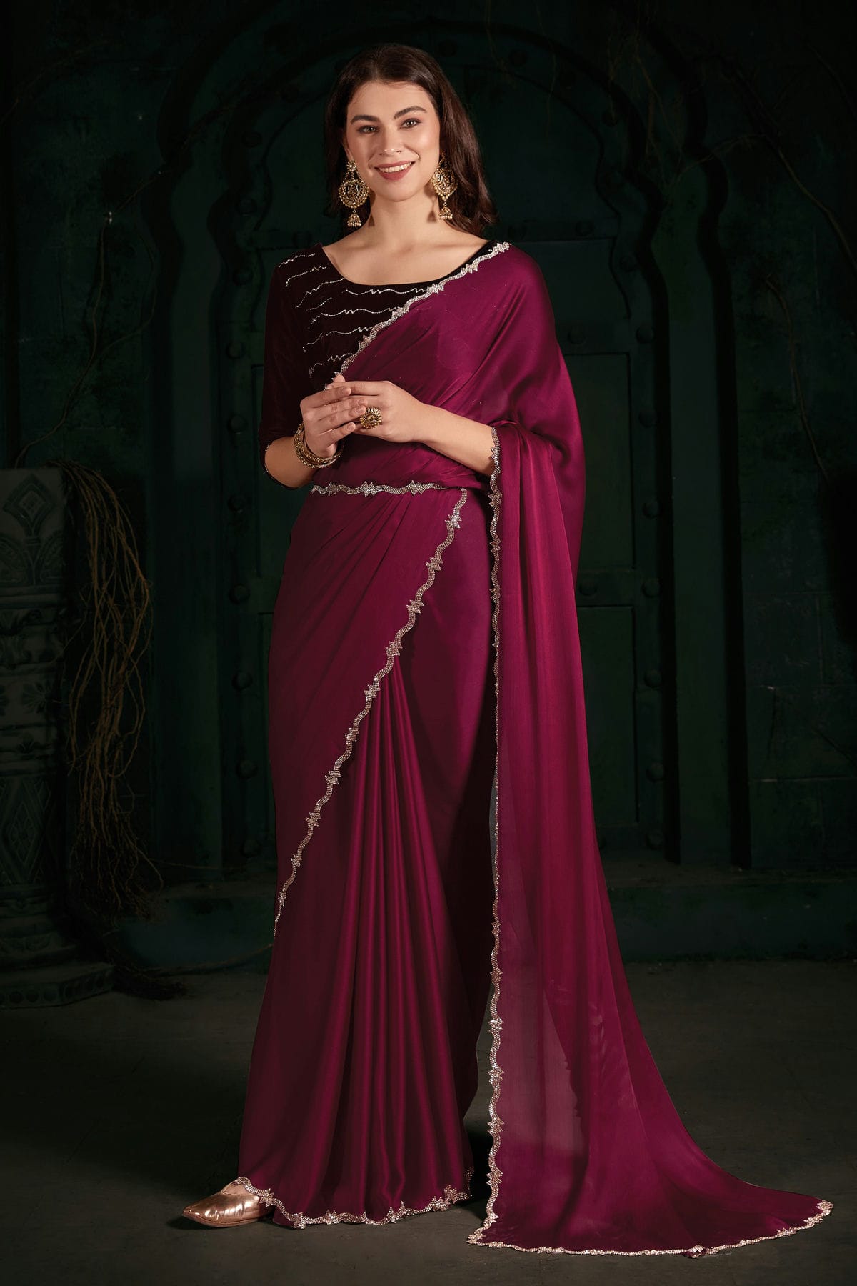 Magenta Colour Chiffon Silk Designer Saree