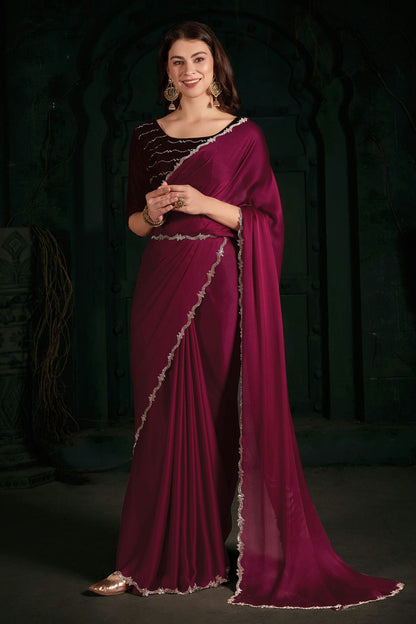 Magenta Colour Chiffon Silk Designer Saree