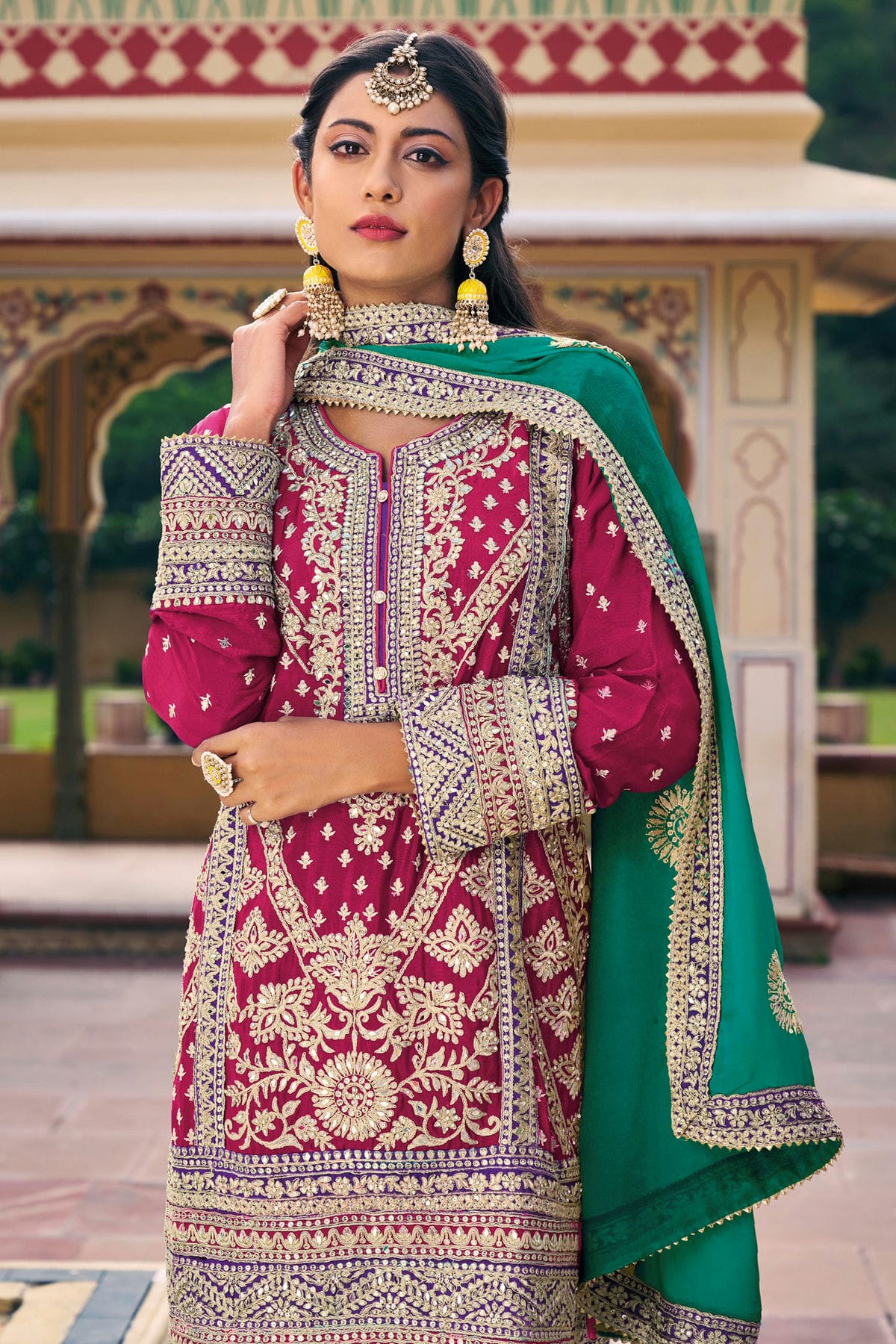 Magenta Colour Chinon Pakistani Suit