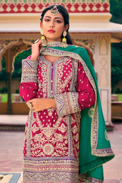 Magenta Colour Chinon Pakistani Suit