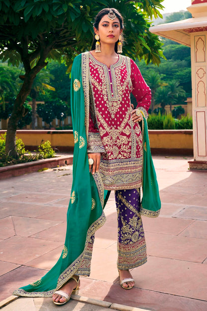 Magenta Colour Chinon Pakistani Suit