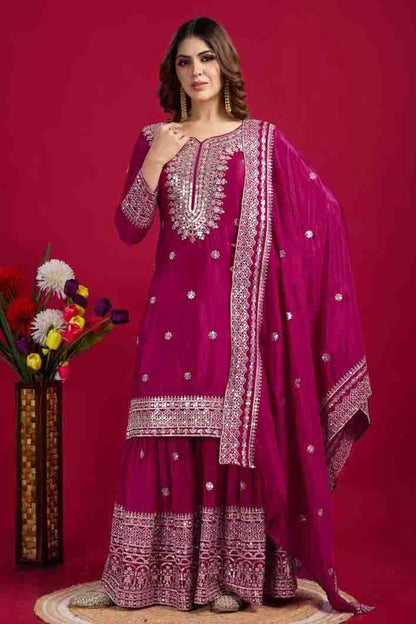 Magenta Colour Chinon Silk Stitched Sharara Suit VSSS1140773