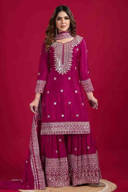 Magenta Colour Chinon Silk Stitched Sharara Suit VSSS1140773