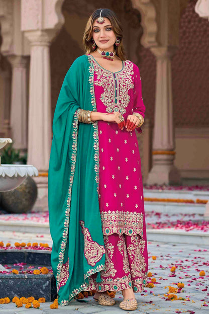 Magenta Colour Chinon Stitched Palazzo Pant Suit VSSS1140766