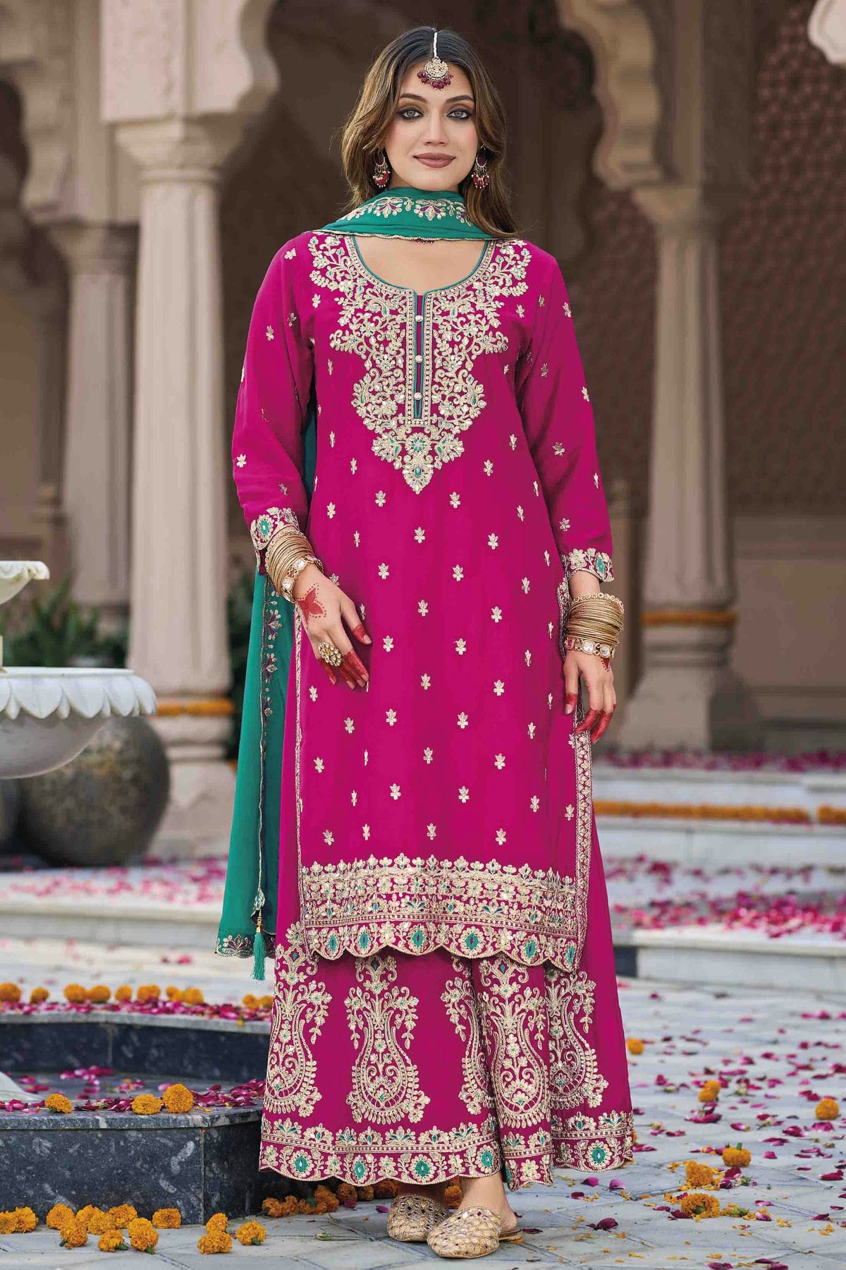 Magenta Colour Chinon Stitched Palazzo Pant Suit VSSS1140766