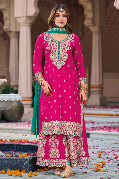 Magenta Colour Chinon Stitched Palazzo Pant Suit VSSS1140766