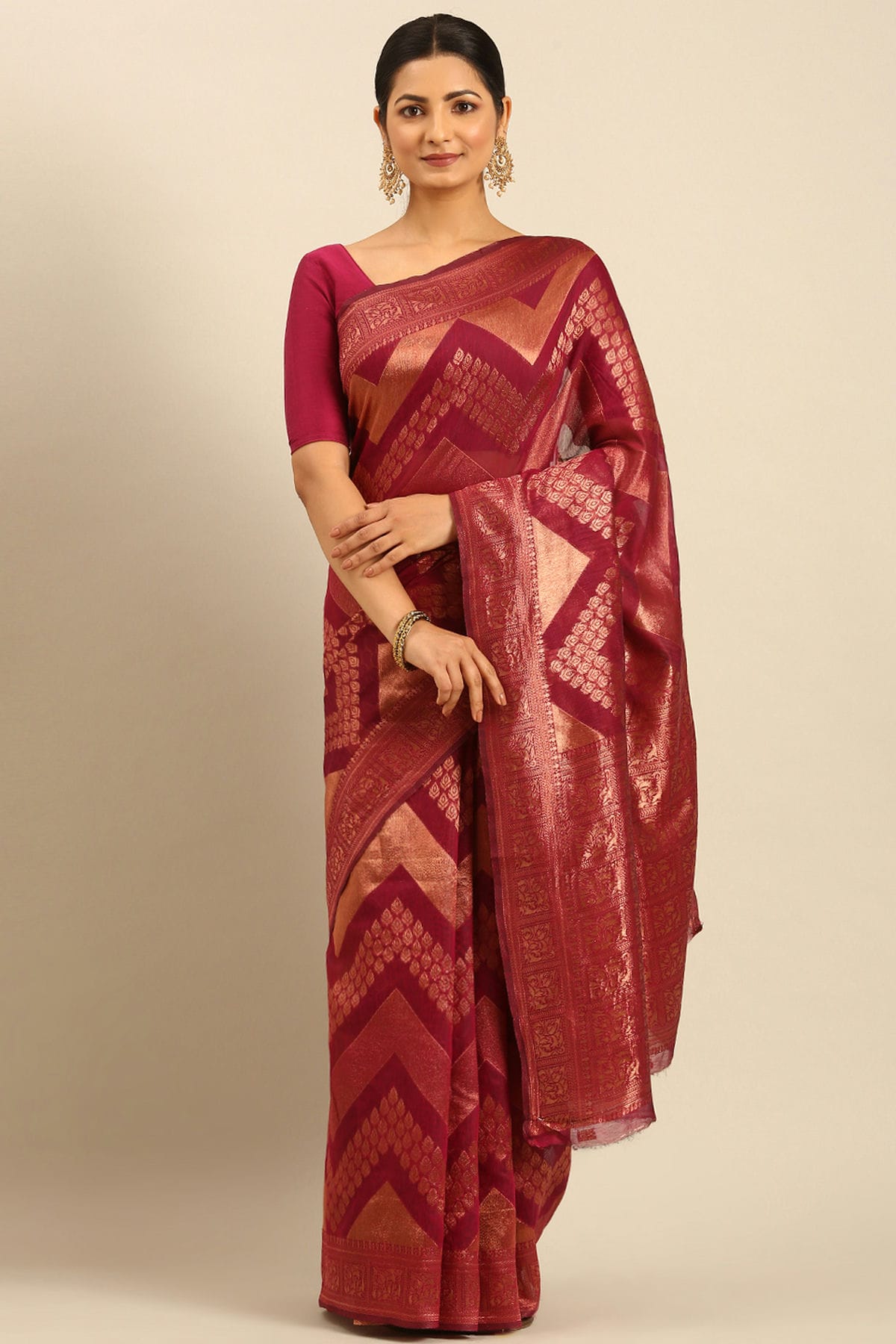 Magenta Colour Cotton Traditional Saree