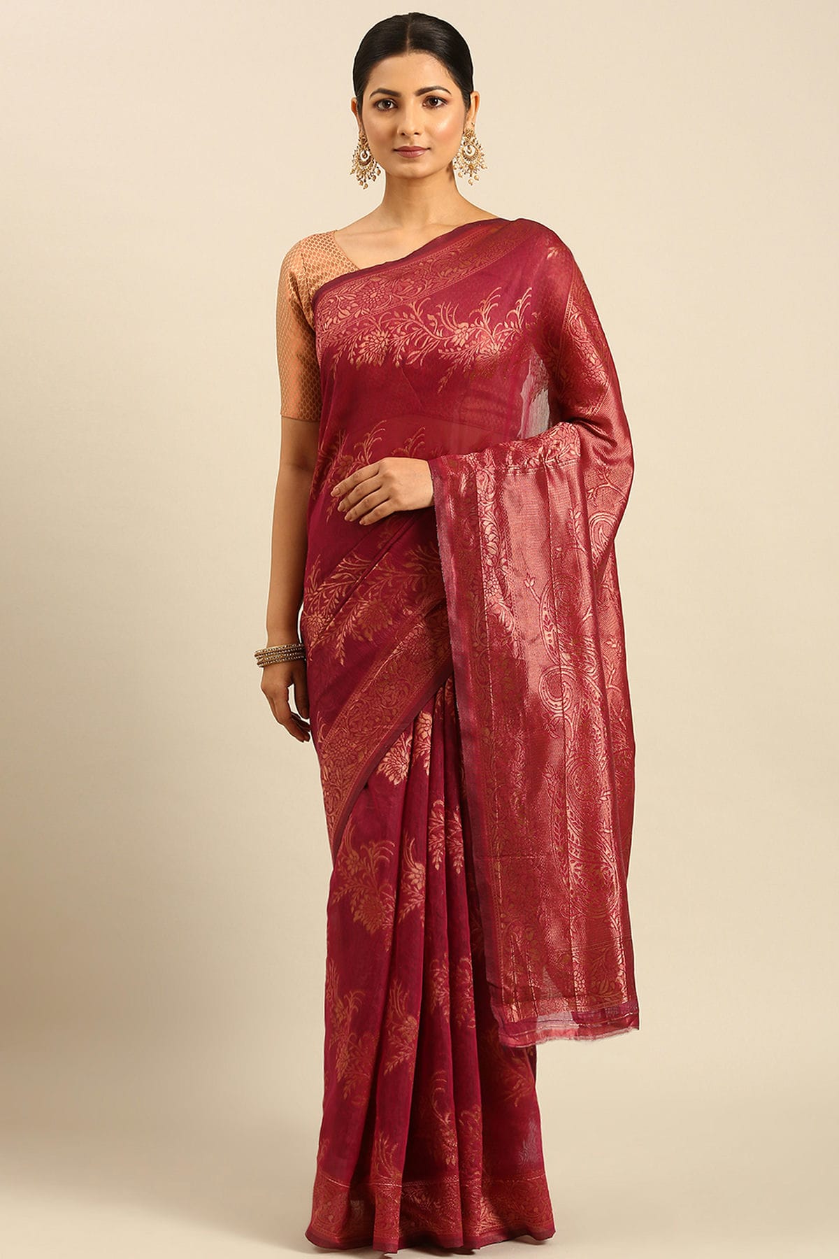 Magenta Colour Cotton Traditional Saree