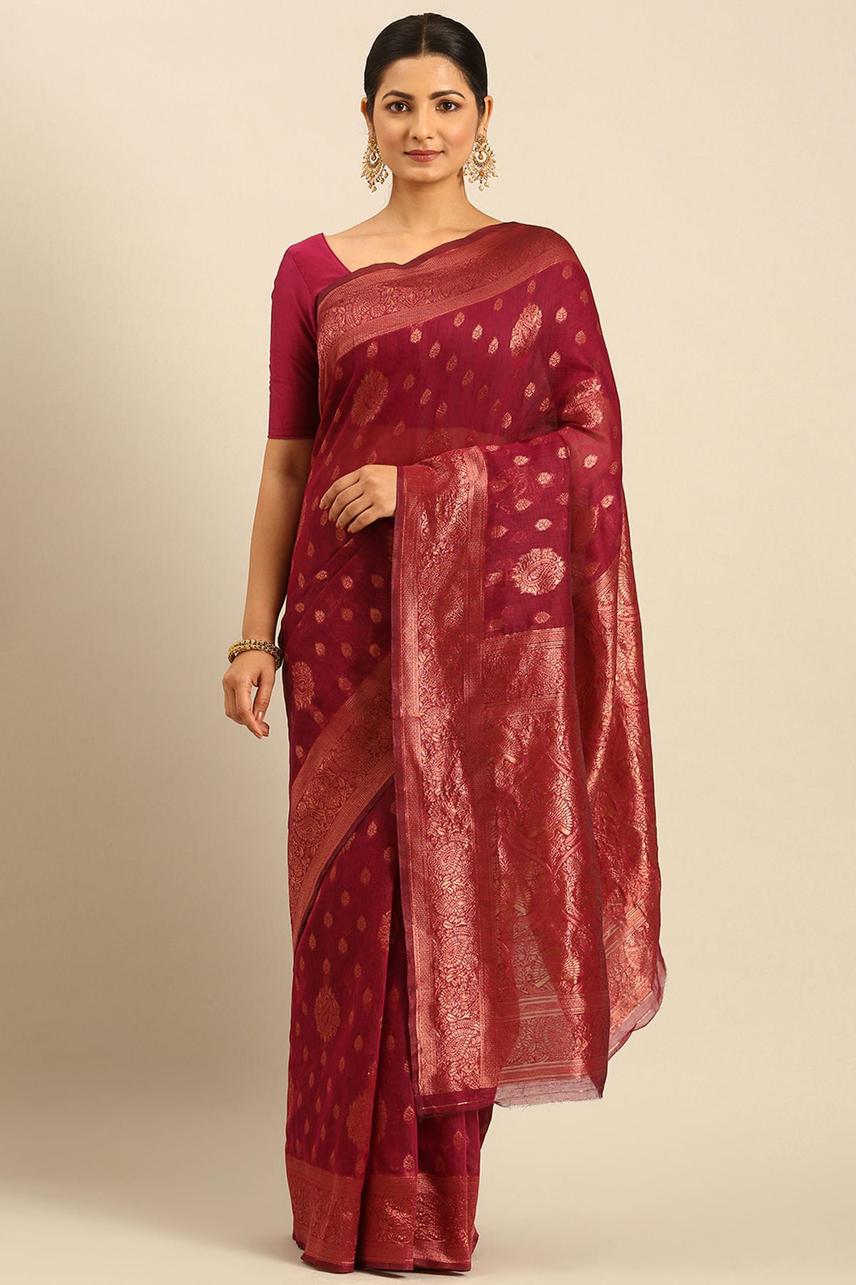 Magenta Colour Cotton Traditional Saree