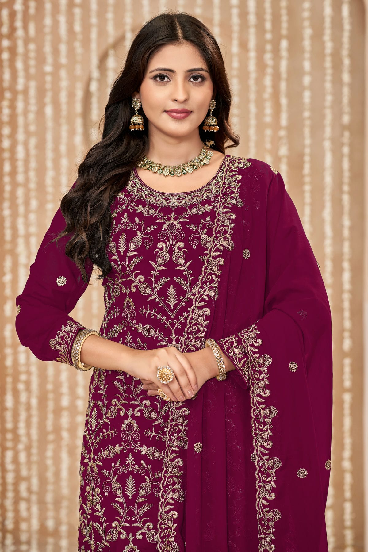 Magenta Colour Faux Georgette Pant Style Suit VSSM1050591