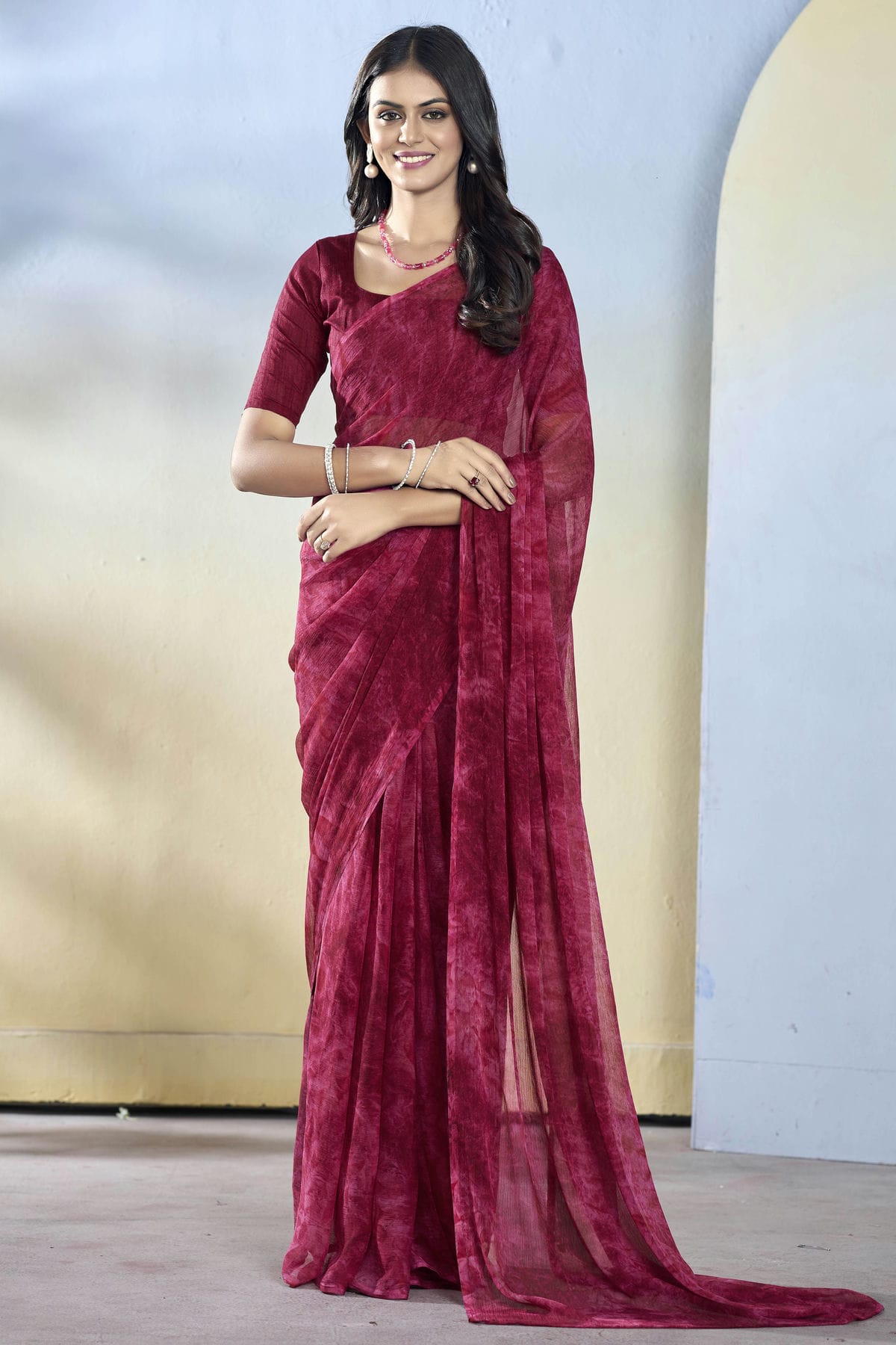 Magenta Colour Georgette Ready To Wear Saree