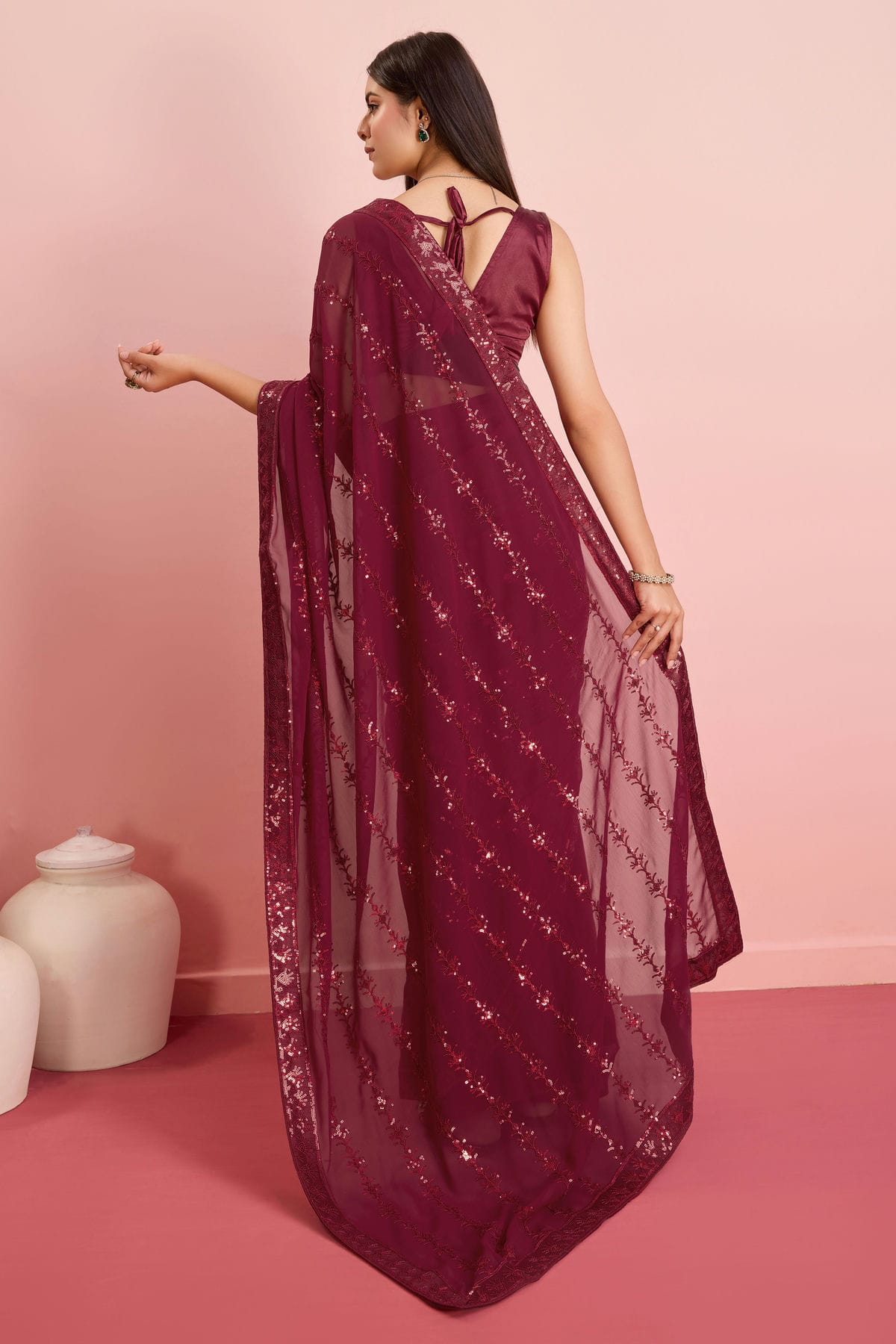 Magenta Colour Georgette Saree