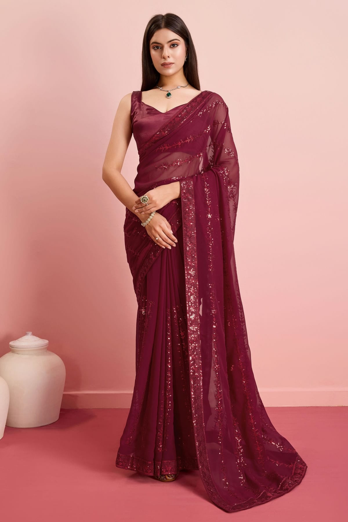 Magenta Colour Georgette Saree