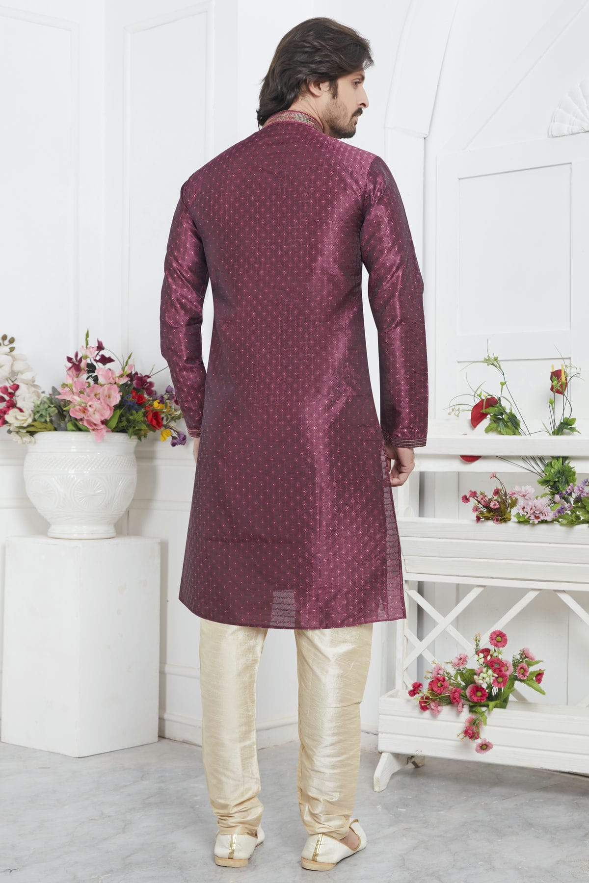 Magenta Colour Jacquard Silk Brocade Kurta Pajama VSKP1230217