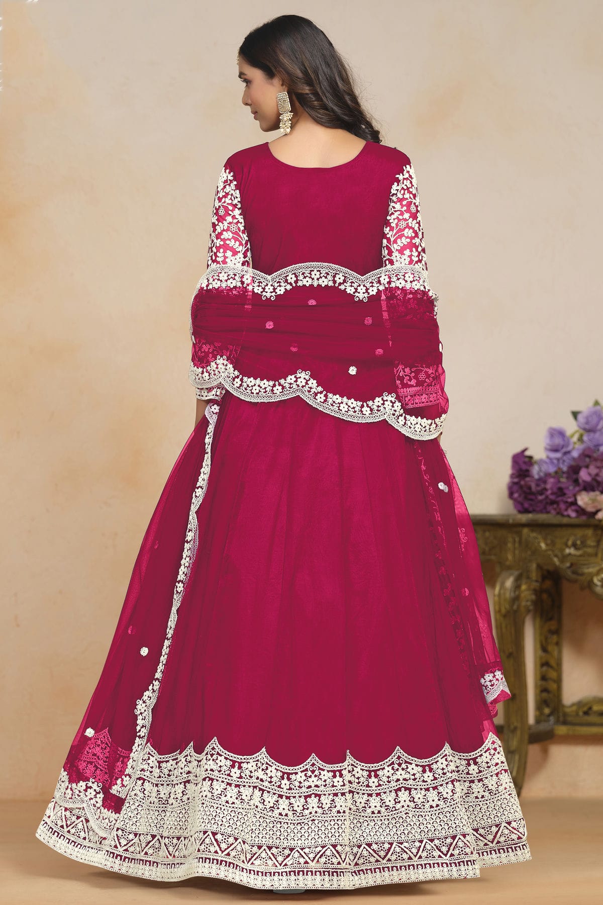 Magenta Colour Net Semi Stitched Anarkali Suit VSSM1050608