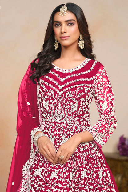 Magenta Colour Net Semi Stitched Anarkali Suit VSSM1050608