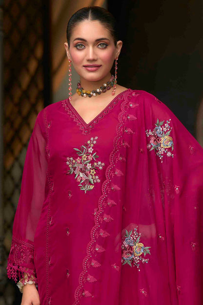 Magenta Colour Organza Stitched Pakistani Suit VSSS1140750