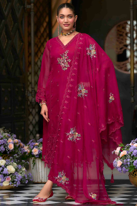 Magenta Colour Organza Stitched Pakistani Suit VSSS1140750