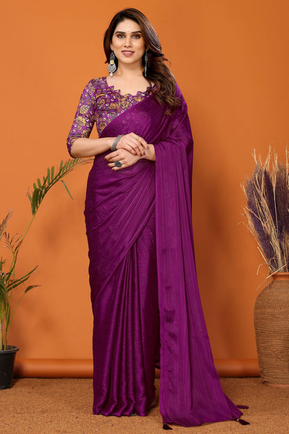 Magenta Colour Polyester Printed Saree