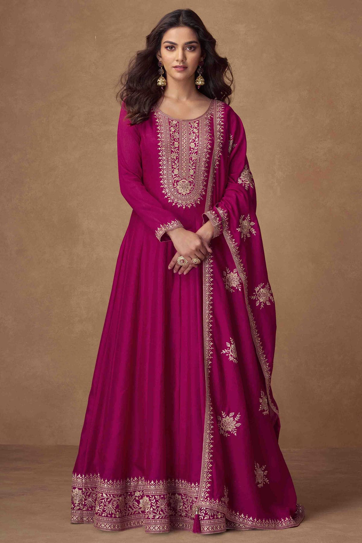 Magenta Colour Premium Silk Gown VSGW1140804