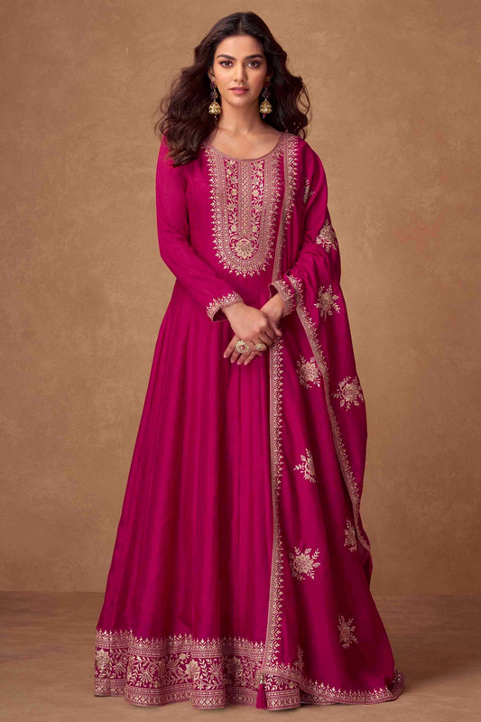 Magenta Colour Premium Silk Gown VSGW1140804