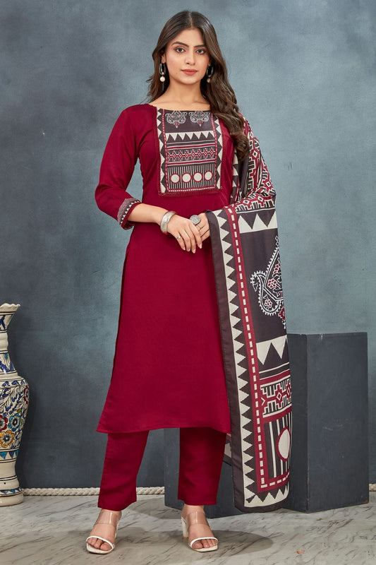 Magenta Colour Roman Silk Stitched Salwar Suit