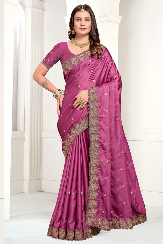 Magenta Colour Satin Designer Saree