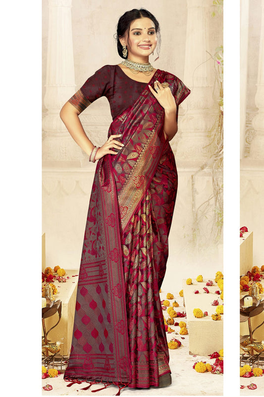 Magenta Colour Satin Silk Traditional Saree